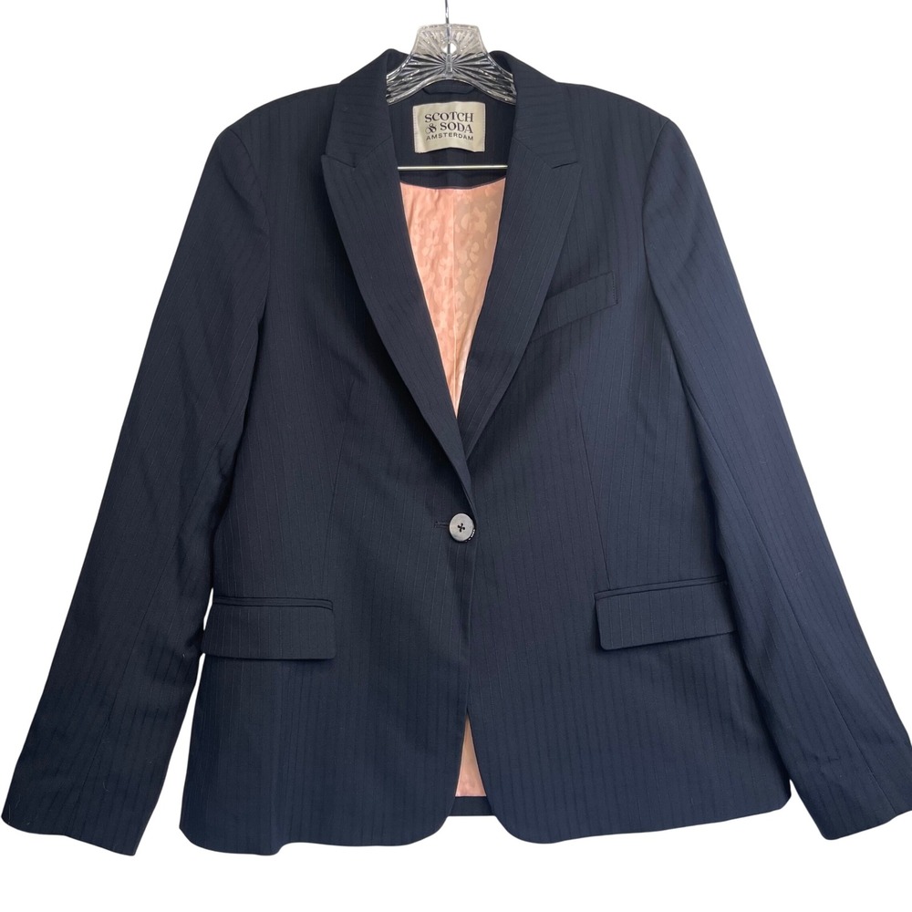 Scotch & Soda Amsterdam Navy Pinstripe Blazer Women's Size 2 Button Lined Jacket